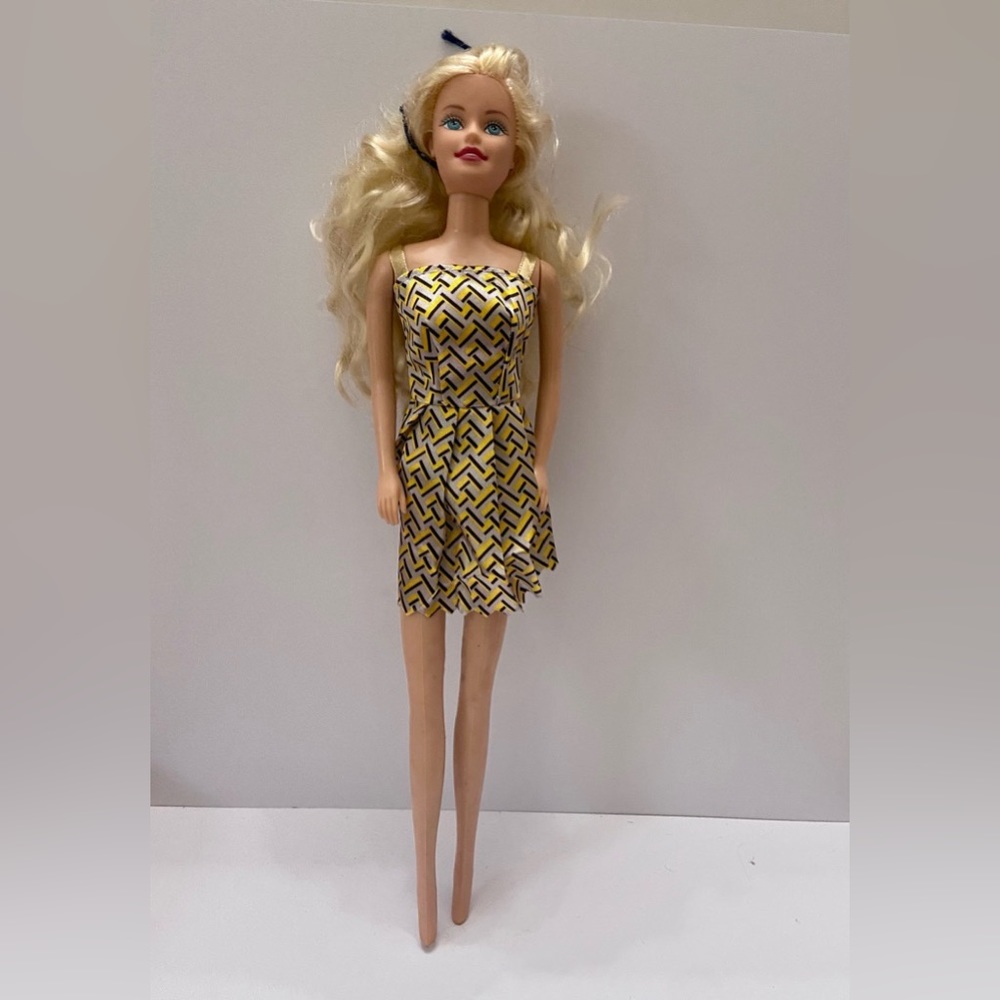 Vintage, 1990s Barbie Doll in Silver and Gold Mini Dress